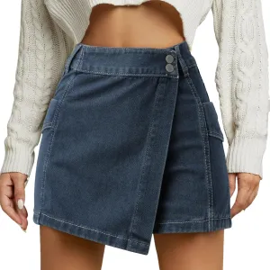 2023 Summer Women's Casual High Waisted A Line Skirt Button Mini Denim Skirt with Pocket Satin Skirts for Women