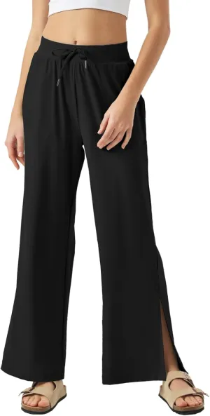 26"/28"/30" Inseam Womens Wide Leg Sweatpants Petite High Waist Summer Pants UPF50 Lightweight Beach with Pocket Split Leg