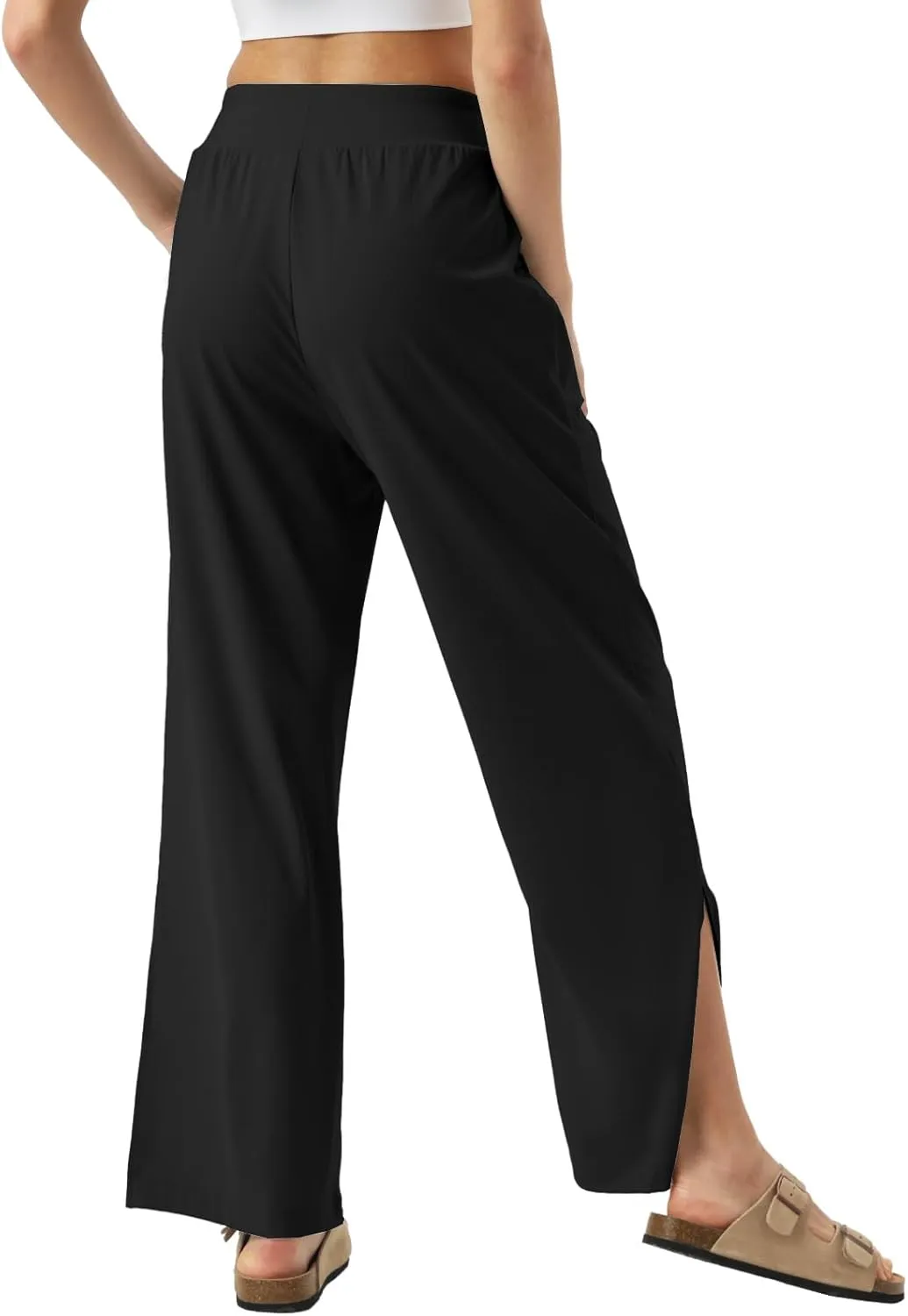 26"/28"/30" Inseam Womens Wide Leg Sweatpants Petite High Waist Summer Pants UPF50 Lightweight Beach with Pocket Split Leg