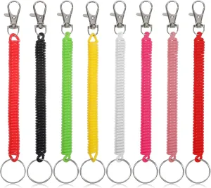 8 Pcs Retractable Coil Keychain, Anti-Lost Stretchy Lanyard Wrist Coil Keychain with Lobster Clasp Safety Keychain Spiral Keychain Wristlet for Keys Cellphone Wallet (8 Colors)