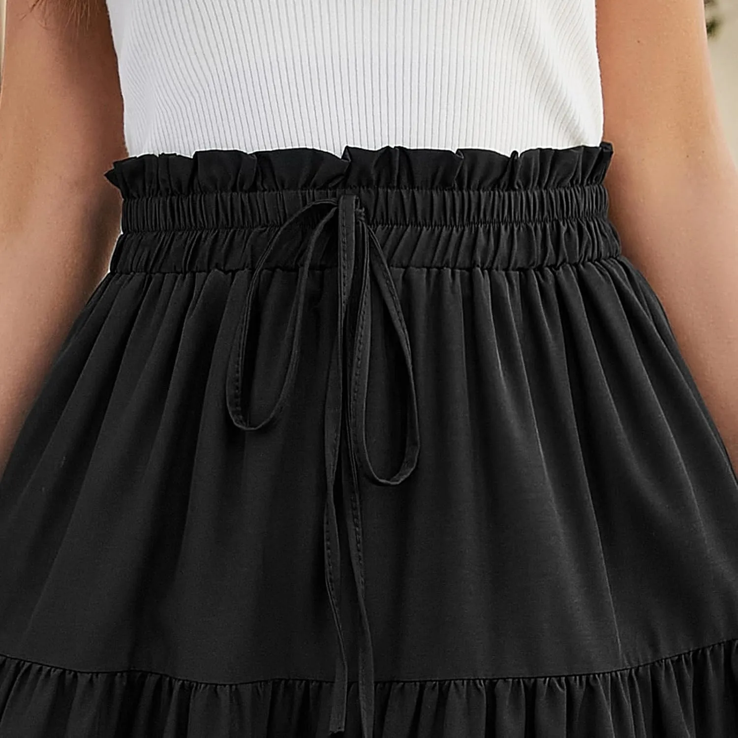 ADHOWBEW Summer Skirts for Women 2025 Pleated Casual Elastic Waist Smocked Boho Floral Trendy Vacation Sexy Flowy Skirt