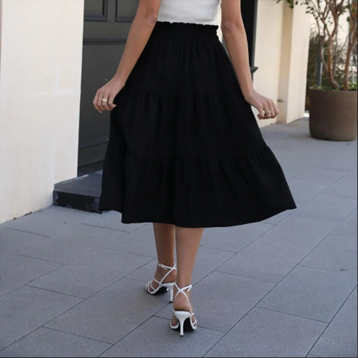 ADHOWBEW Summer Skirts for Women 2025 Pleated Casual Elastic Waist Smocked Boho Floral Trendy Vacation Sexy Flowy Skirt