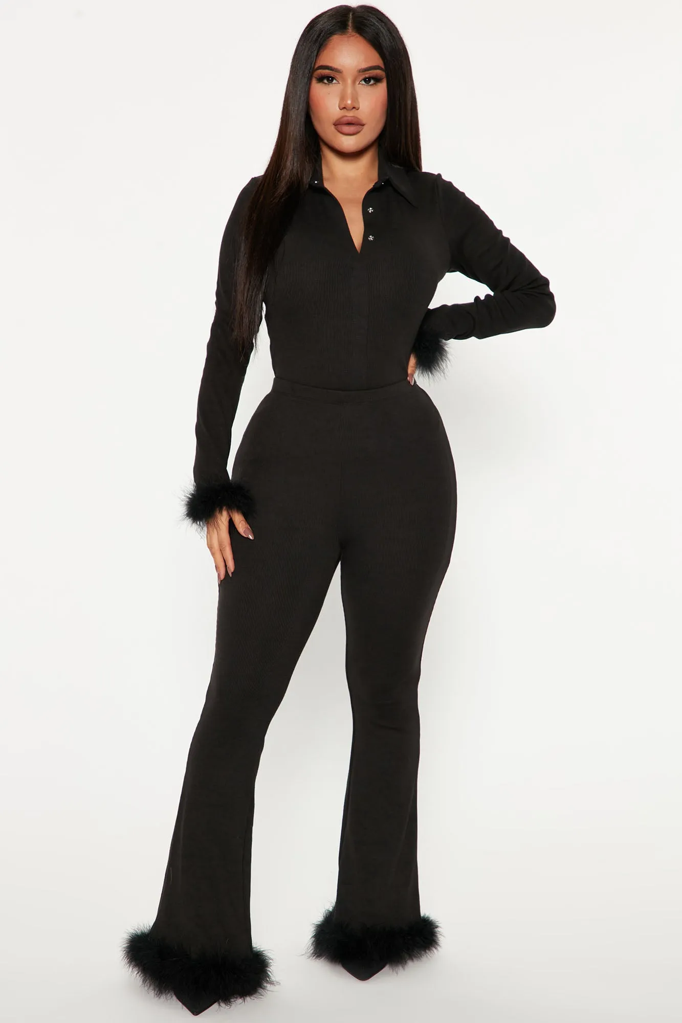 Alaina Ribbed Pant Set - Black