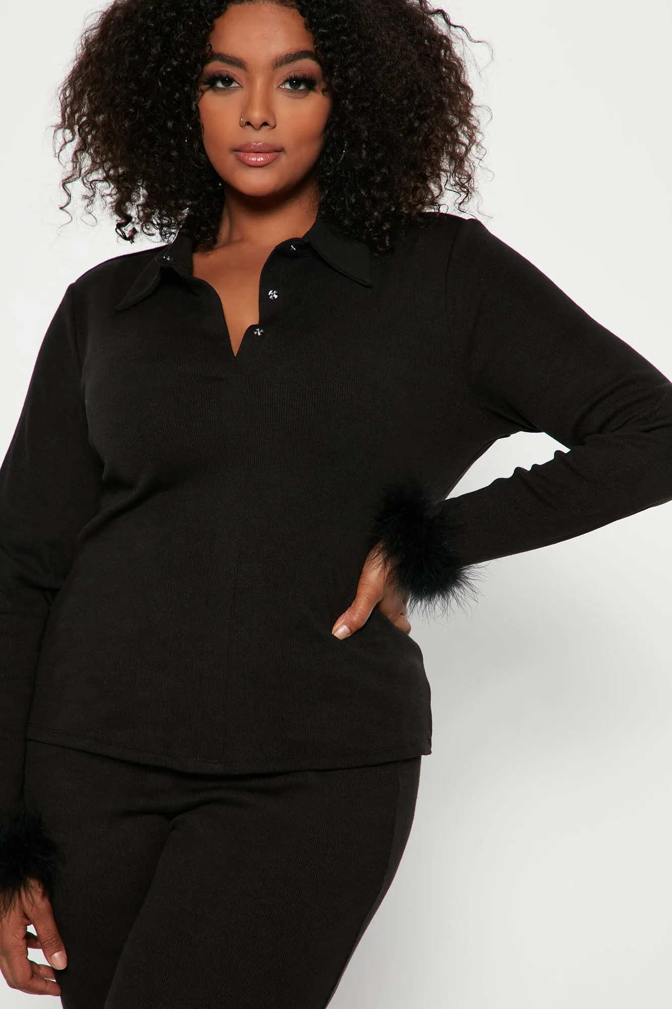 Alaina Ribbed Pant Set - Black