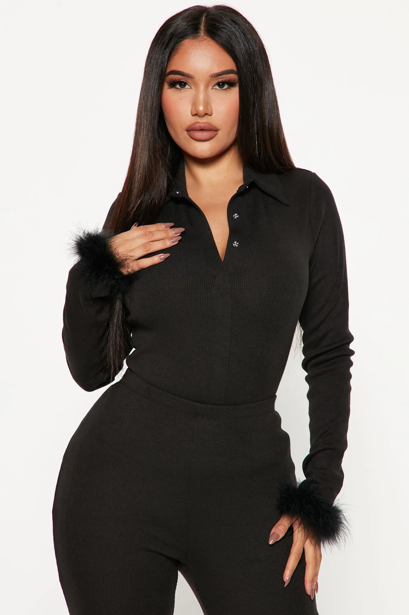 Alaina Ribbed Pant Set - Black