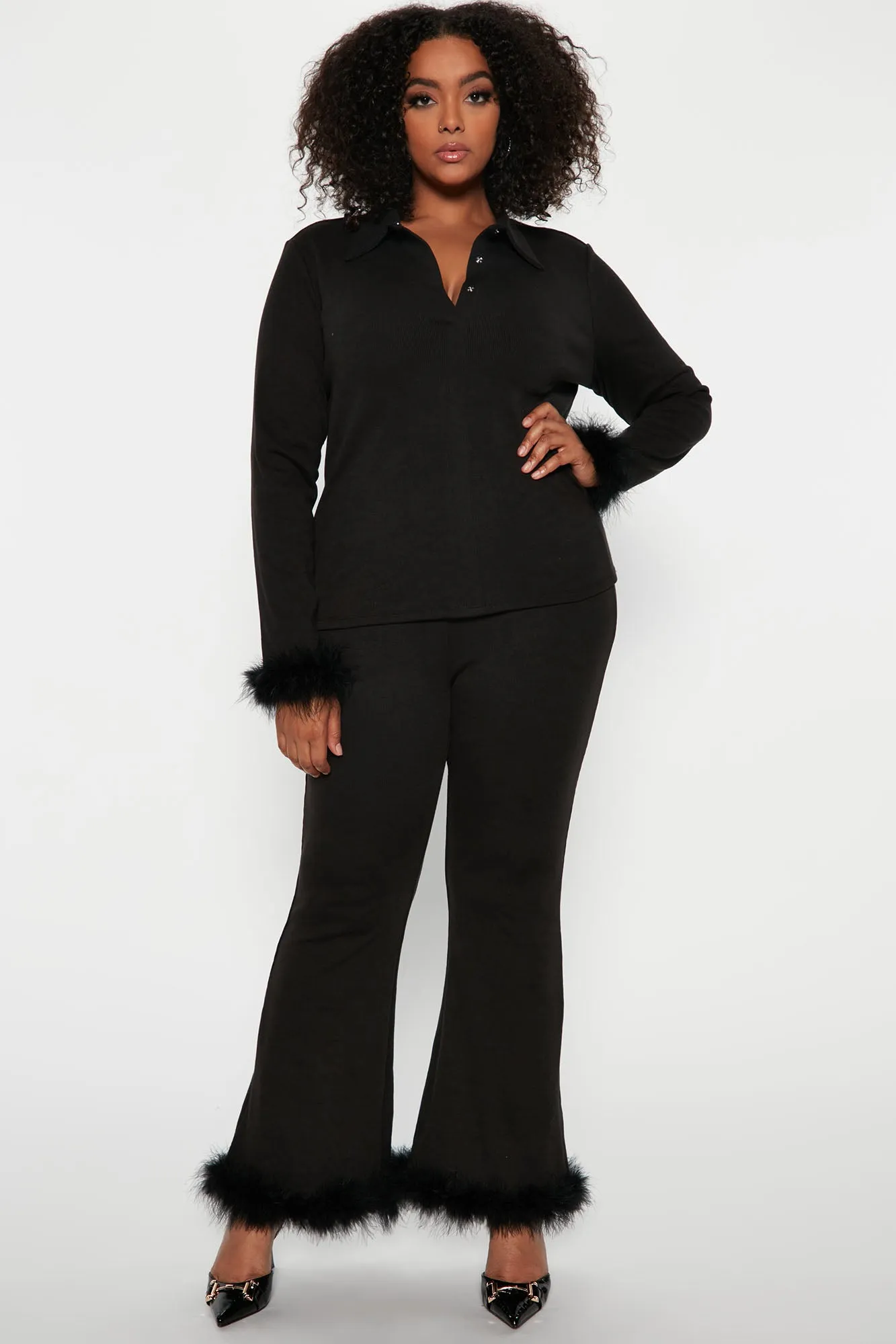 Alaina Ribbed Pant Set - Black