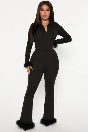 Alaina Ribbed Pant Set - Black