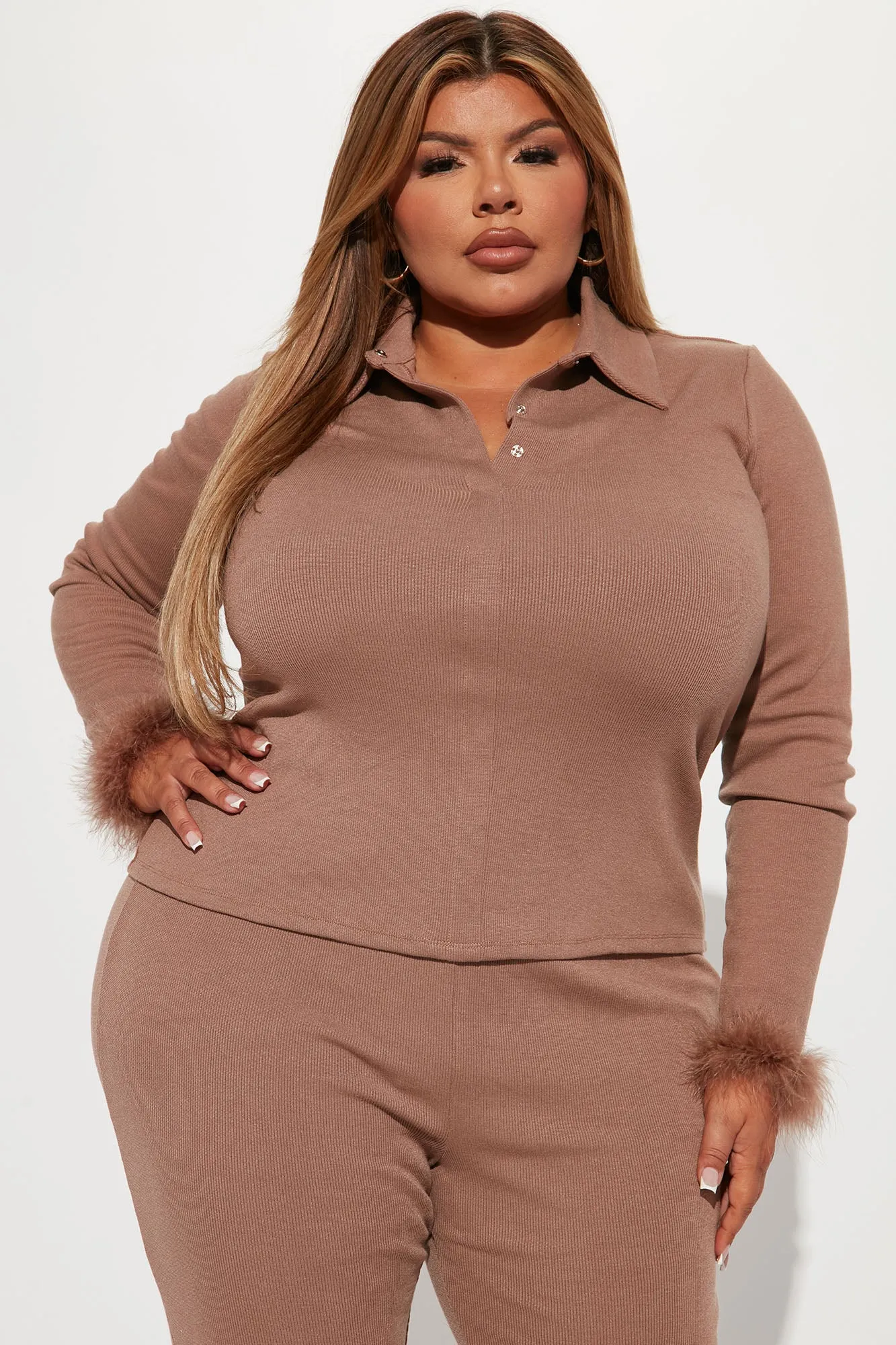 Alaina Ribbed Pant Set - Mocha