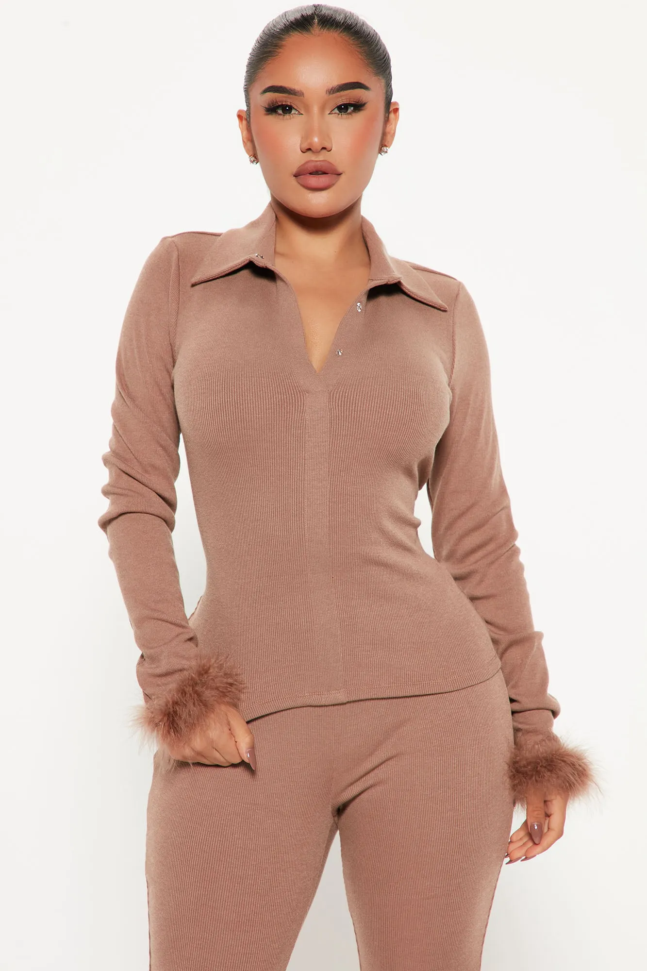 Alaina Ribbed Pant Set - Mocha