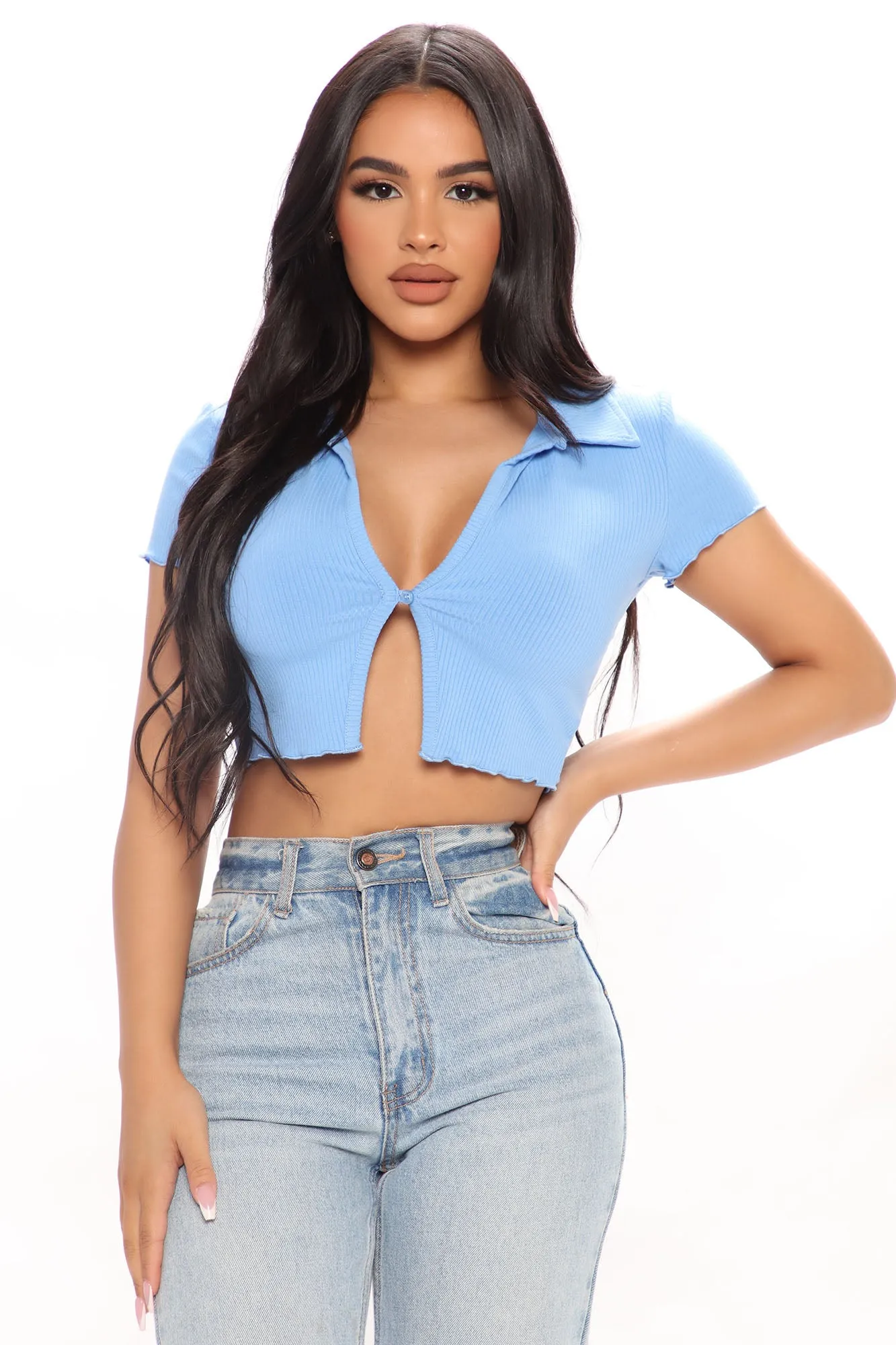Allison Collared Top - Blue