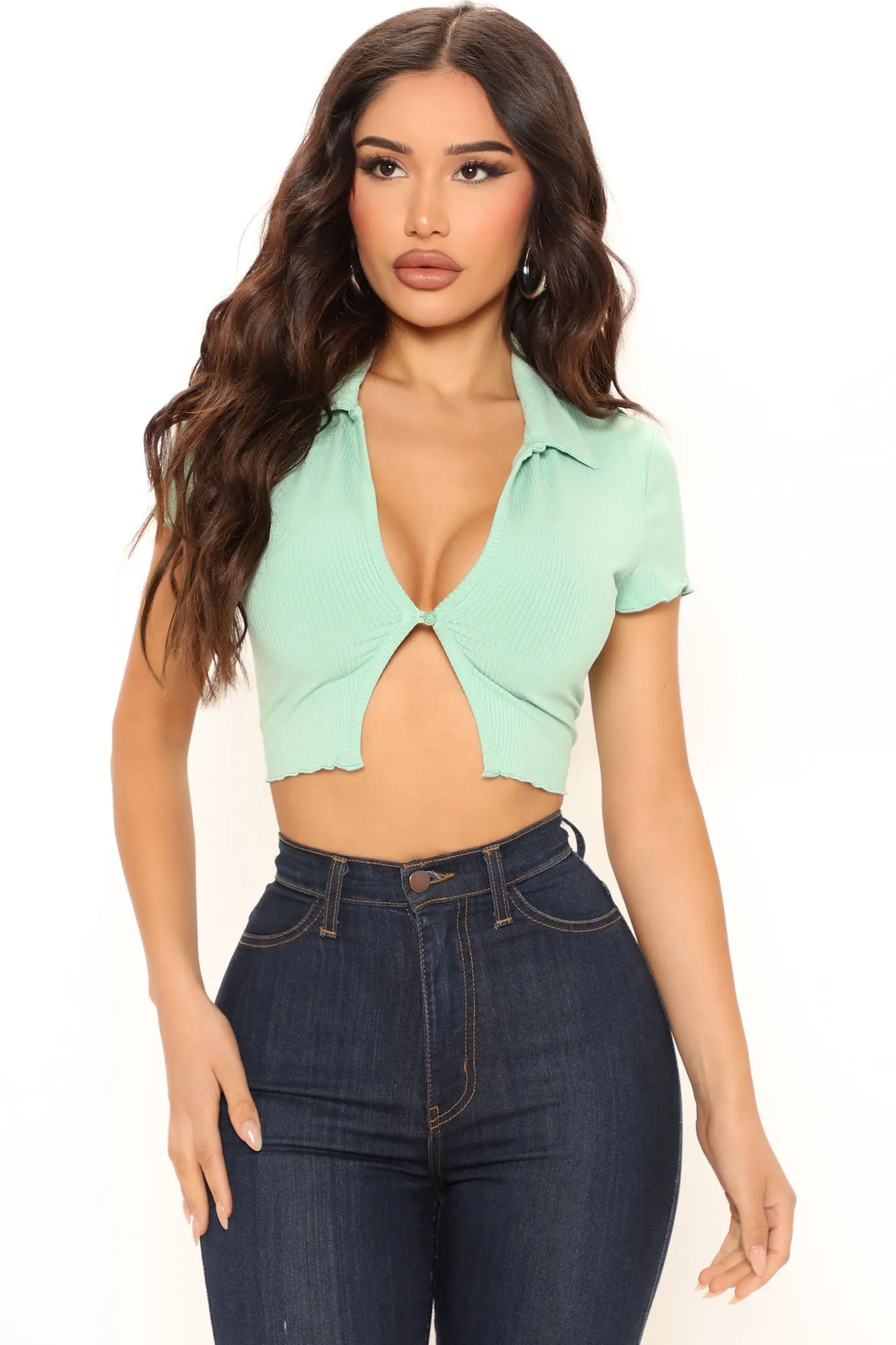 Allison Collared Top - Mint