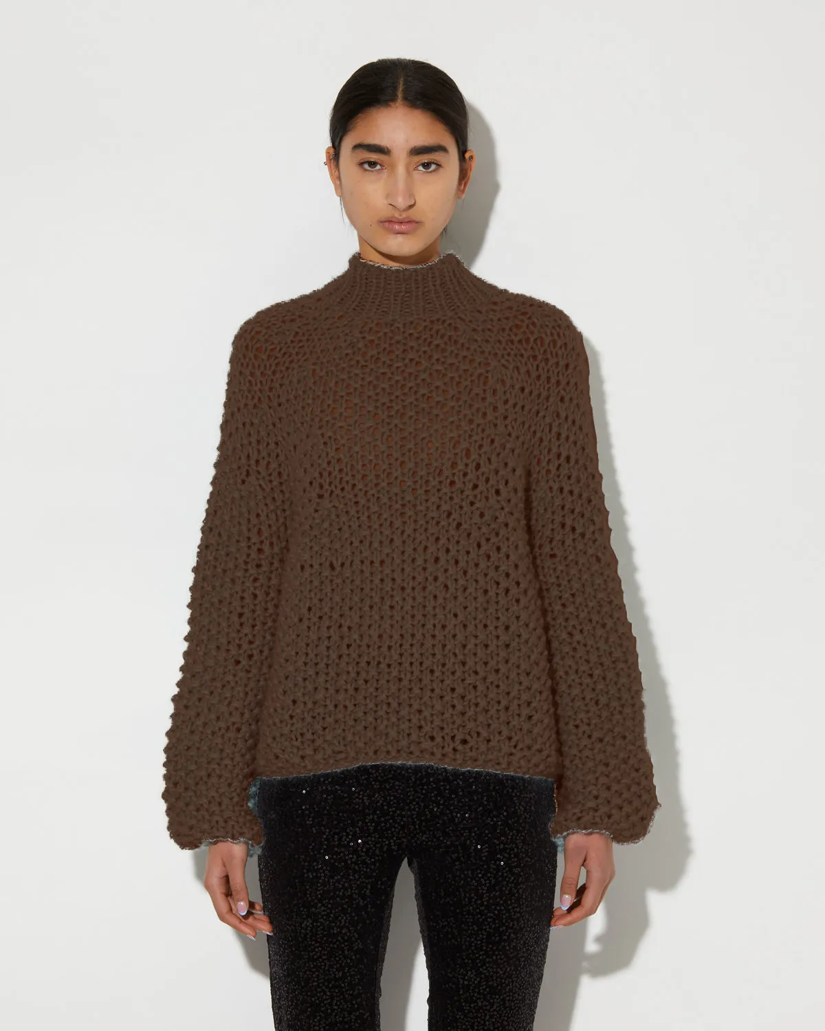 Alpaca Short Mock Neck Pullover | Brown