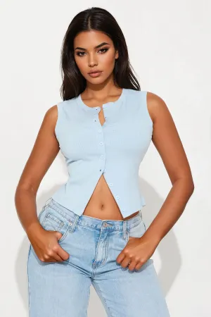 Amy Button Front Top - Light Blue
