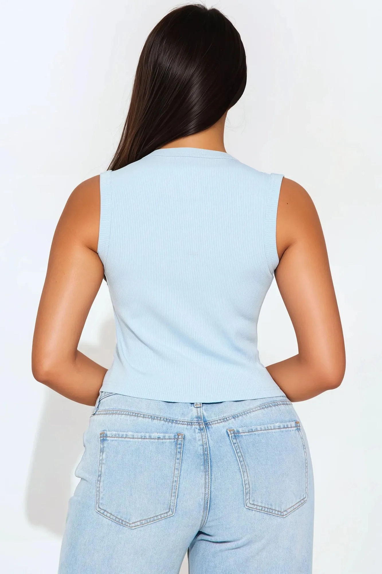 Amy Button Front Top - Light Blue