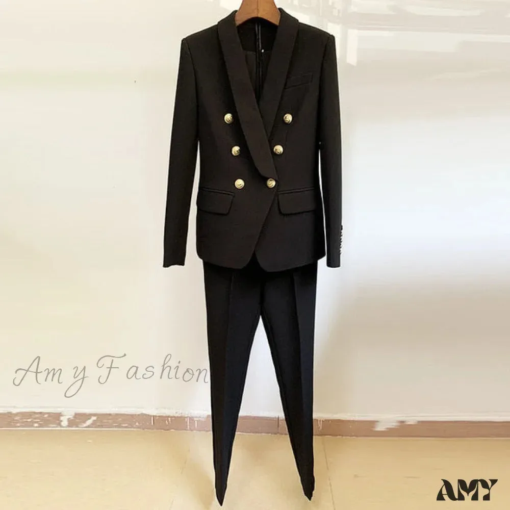 Amy Fashion - Business Classic Double-breasted Buttons Nine Blazer
