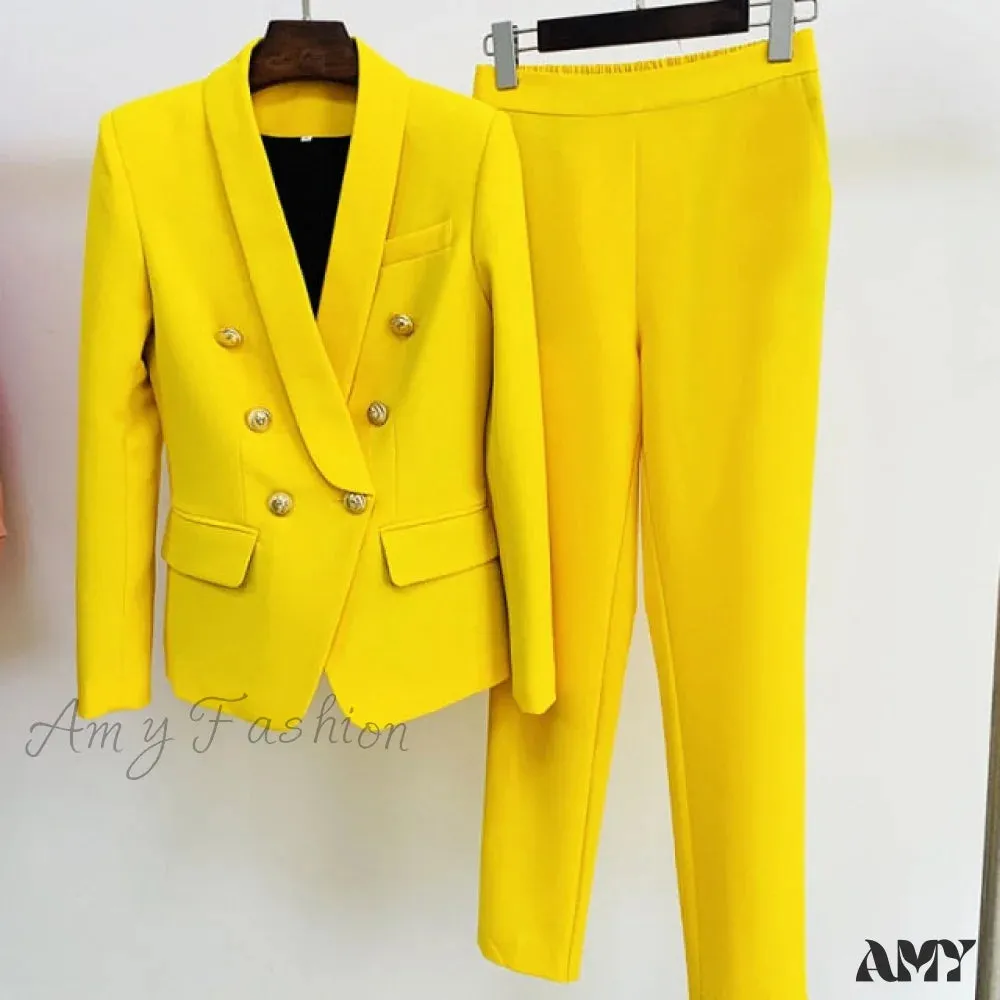 Amy Fashion - Business Classic Double-breasted Buttons Nine Blazer