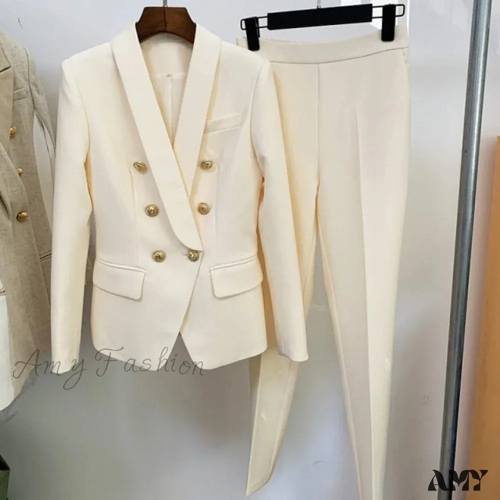 Amy Fashion - Business Classic Double-breasted Buttons Nine Blazer