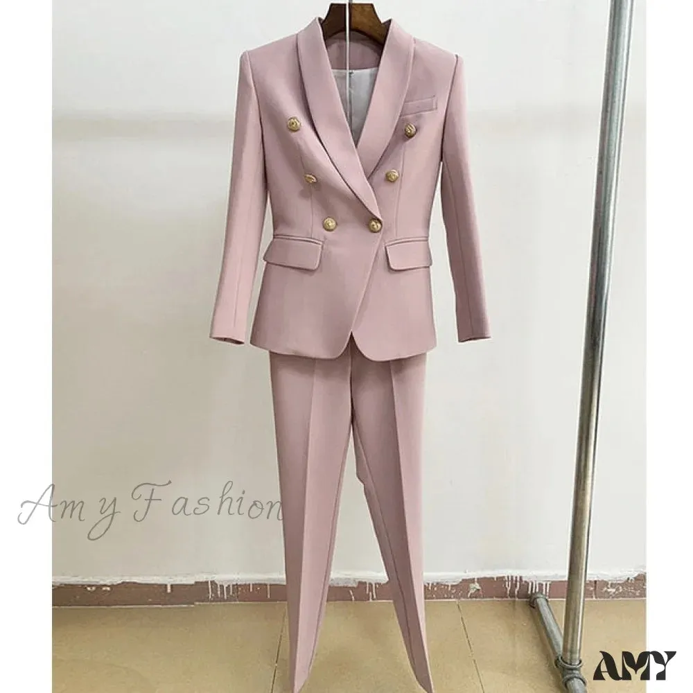 Amy Fashion - Business Classic Double-breasted Buttons Nine Blazer