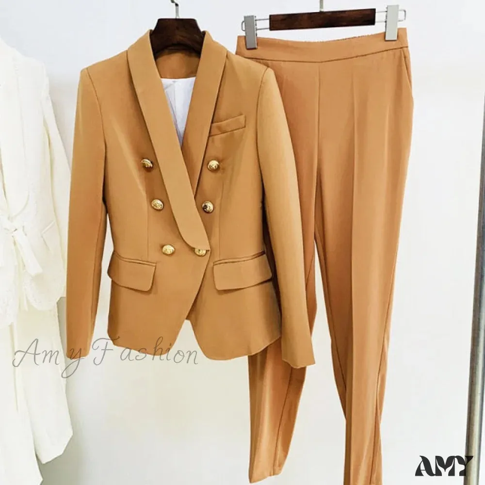 Amy Fashion - Business Classic Double-breasted Buttons Nine Blazer