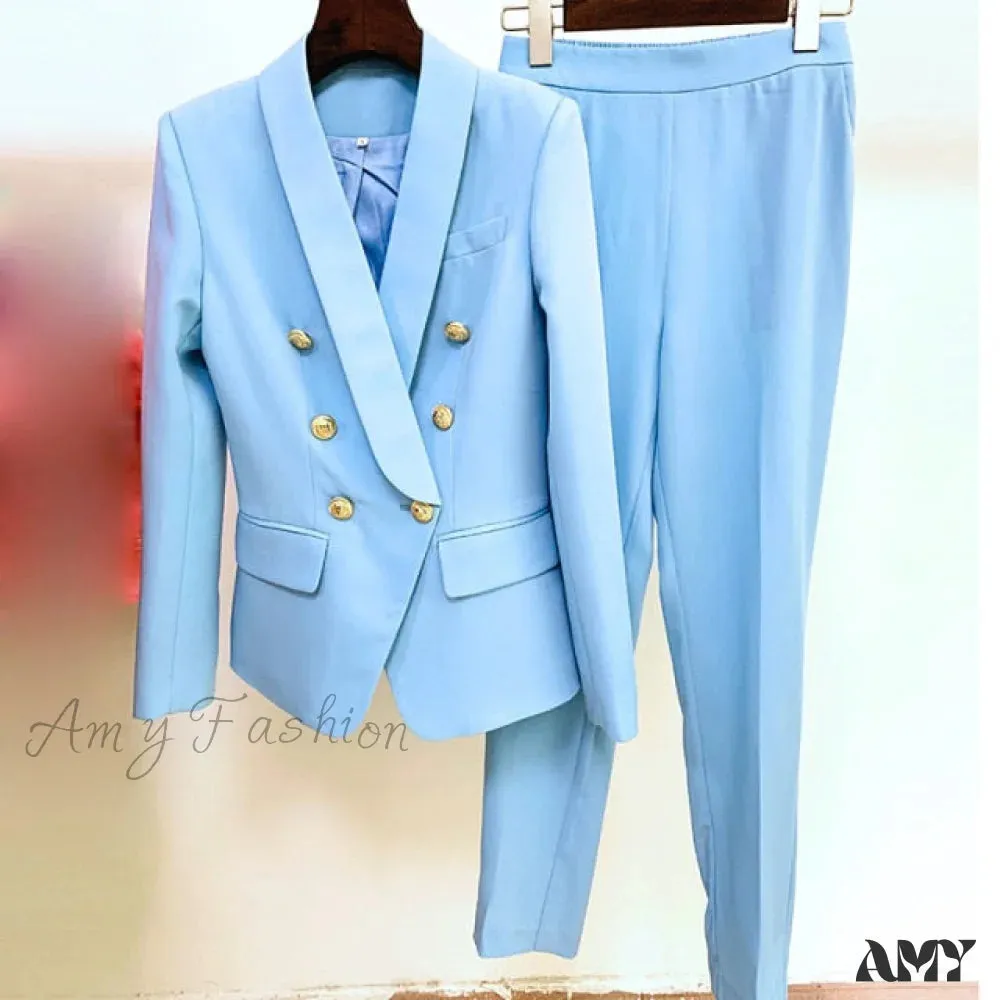 Amy Fashion - Business Classic Double-breasted Buttons Nine Blazer
