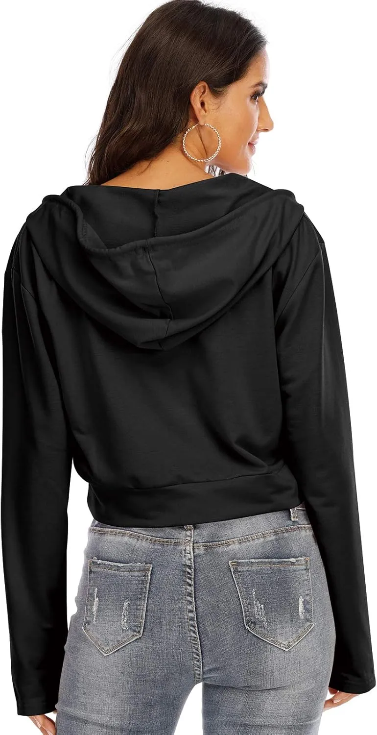 Anbenser Womens Cropped Hoodies Long Sleeve Pullover Crop Top Deep V Neck Sweatshirt