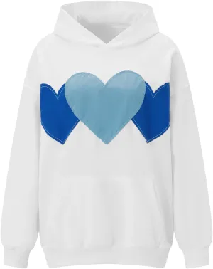 Argeousgor Women's Fall Loose Hoodies Heart Applique Long Sleeve Hood Pullover with Kangaroo Pocket