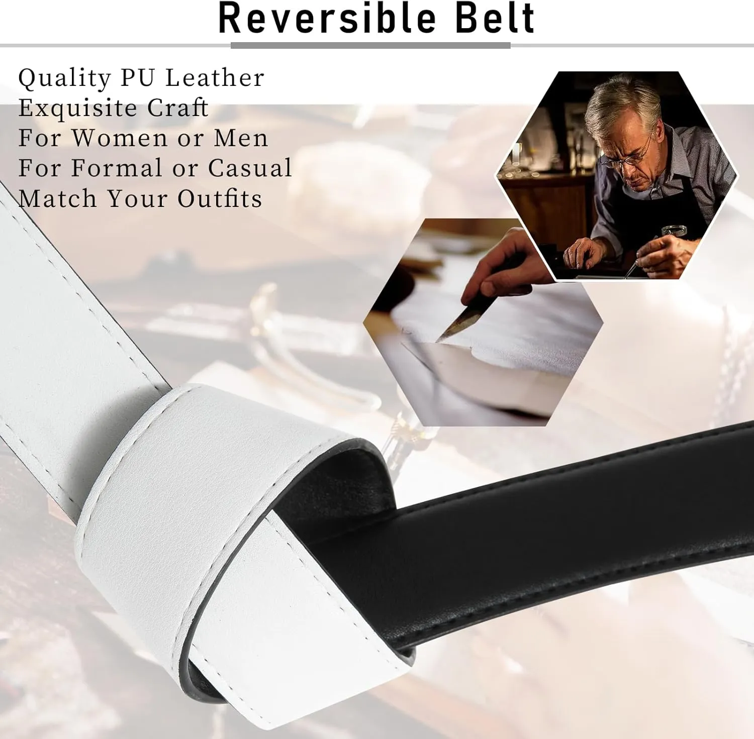AWAYTR Reversible Leather Belt for Women - Two Color-in-One Belt for Women Men Belt with Rotated Buckle for Jeans Dress
