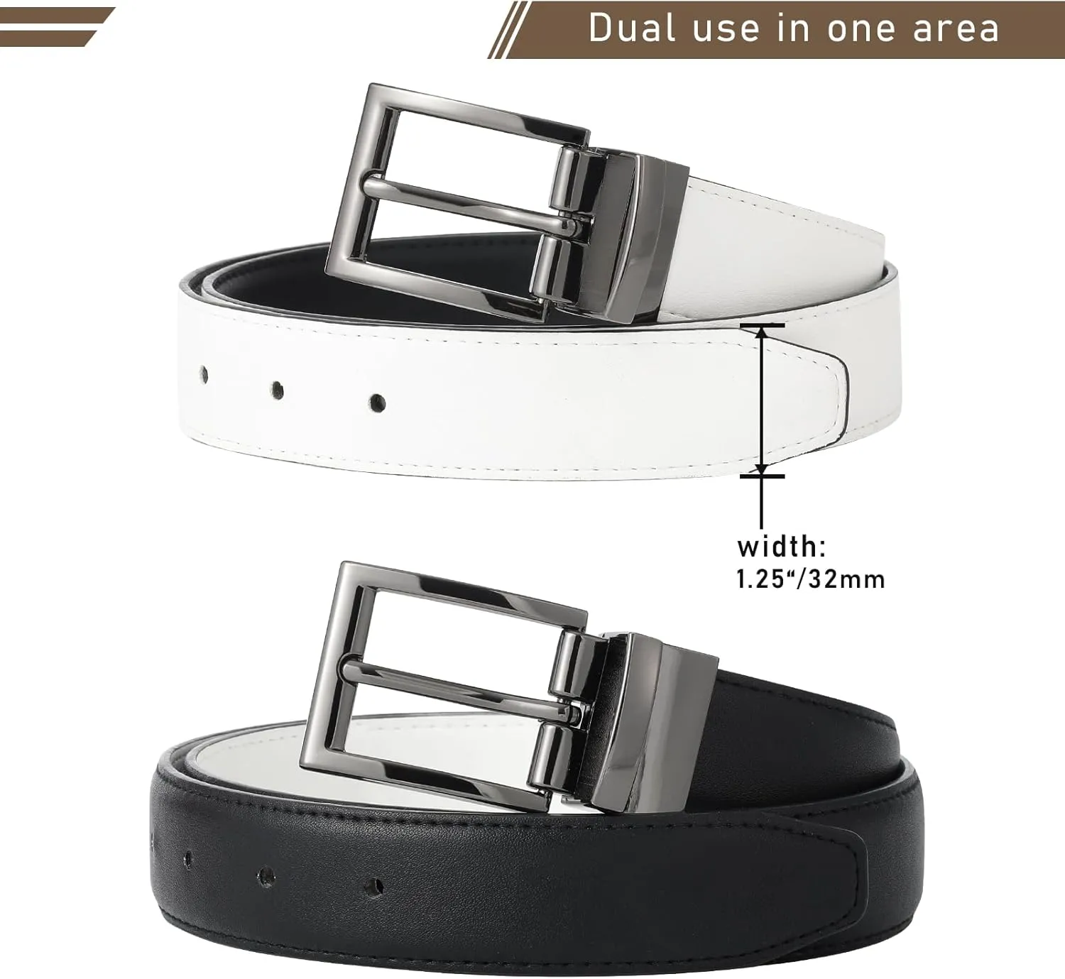 AWAYTR Reversible Leather Belt for Women - Two Color-in-One Belt for Women Men Belt with Rotated Buckle for Jeans Dress