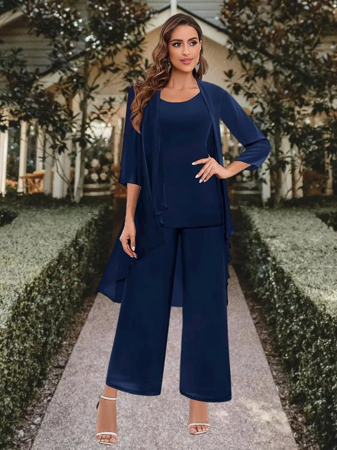BANTRATIC 3 Pieces Mother of The Bride Pant Suits Dressy Formal Pantsuits for Wedding Evening Prom Cocktail Pants Outfit