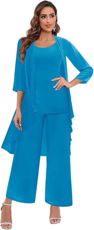 BANTRATIC 3 Pieces Mother of The Bride Pant Suits Dressy Formal Pantsuits for Wedding Evening Prom Cocktail Pants Outfit