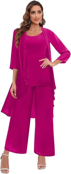 BANTRATIC 3 Pieces Mother of The Bride Pant Suits Dressy Formal Pantsuits for Wedding Evening Prom Cocktail Pants Outfit