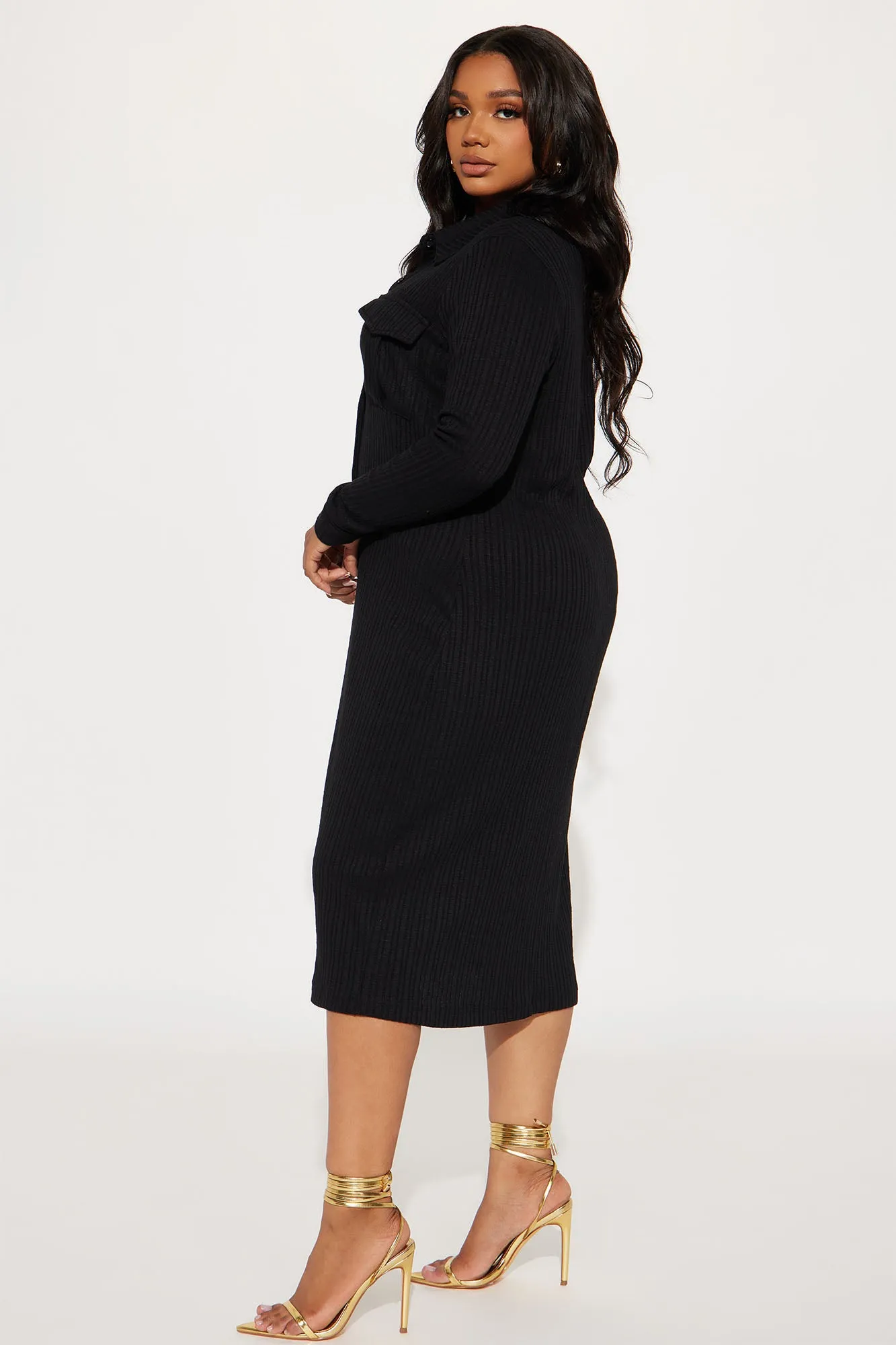 Barcelona Ribbed Midi Dress - Black
