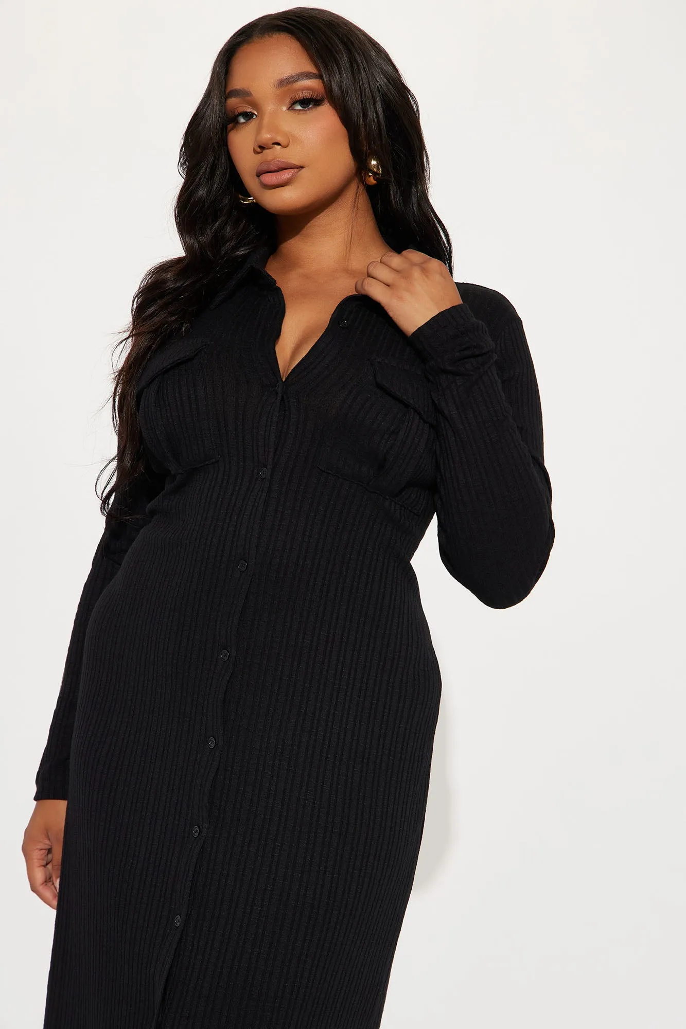 Barcelona Ribbed Midi Dress - Black
