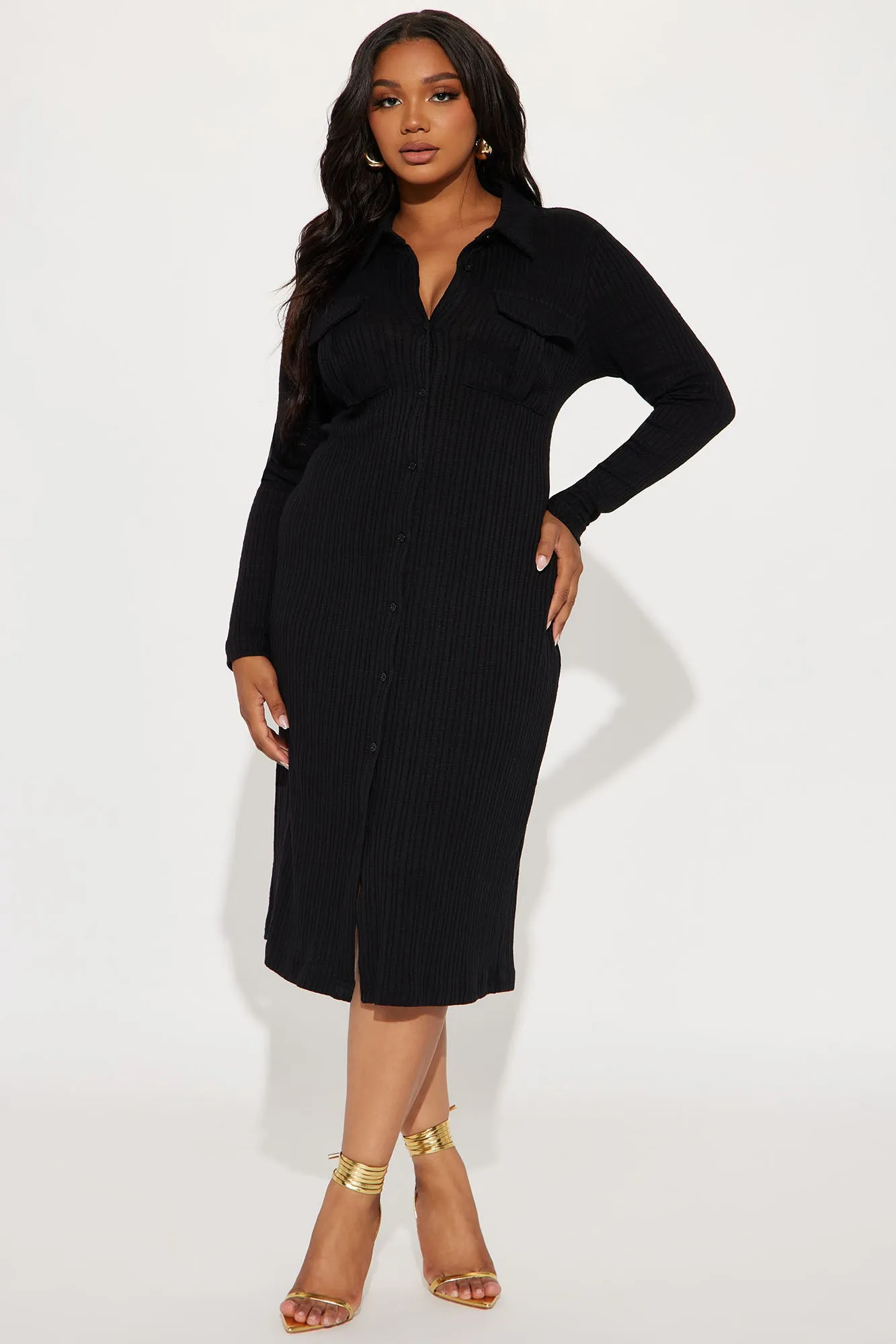 Barcelona Ribbed Midi Dress - Black