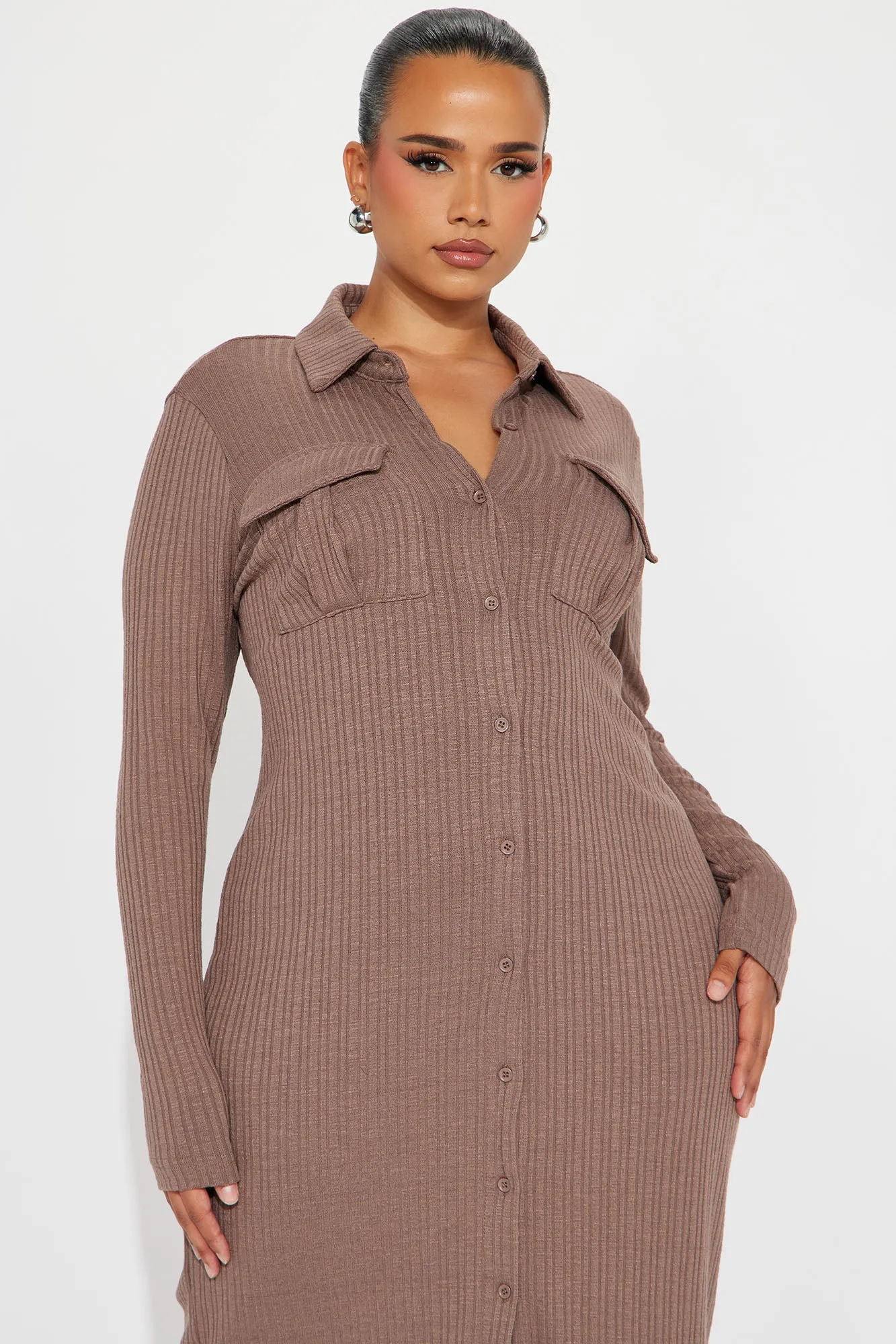 Barcelona Ribbed Midi Dress - Brown