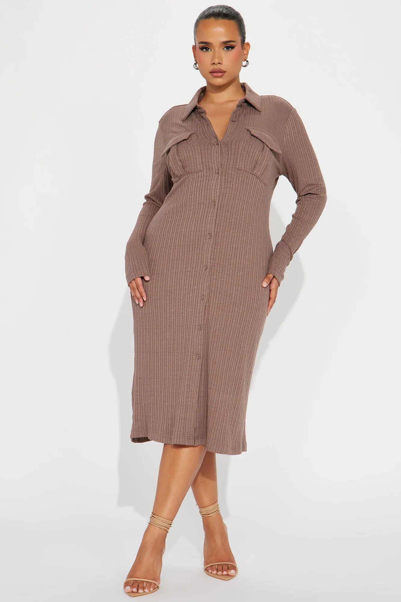 Barcelona Ribbed Midi Dress - Brown