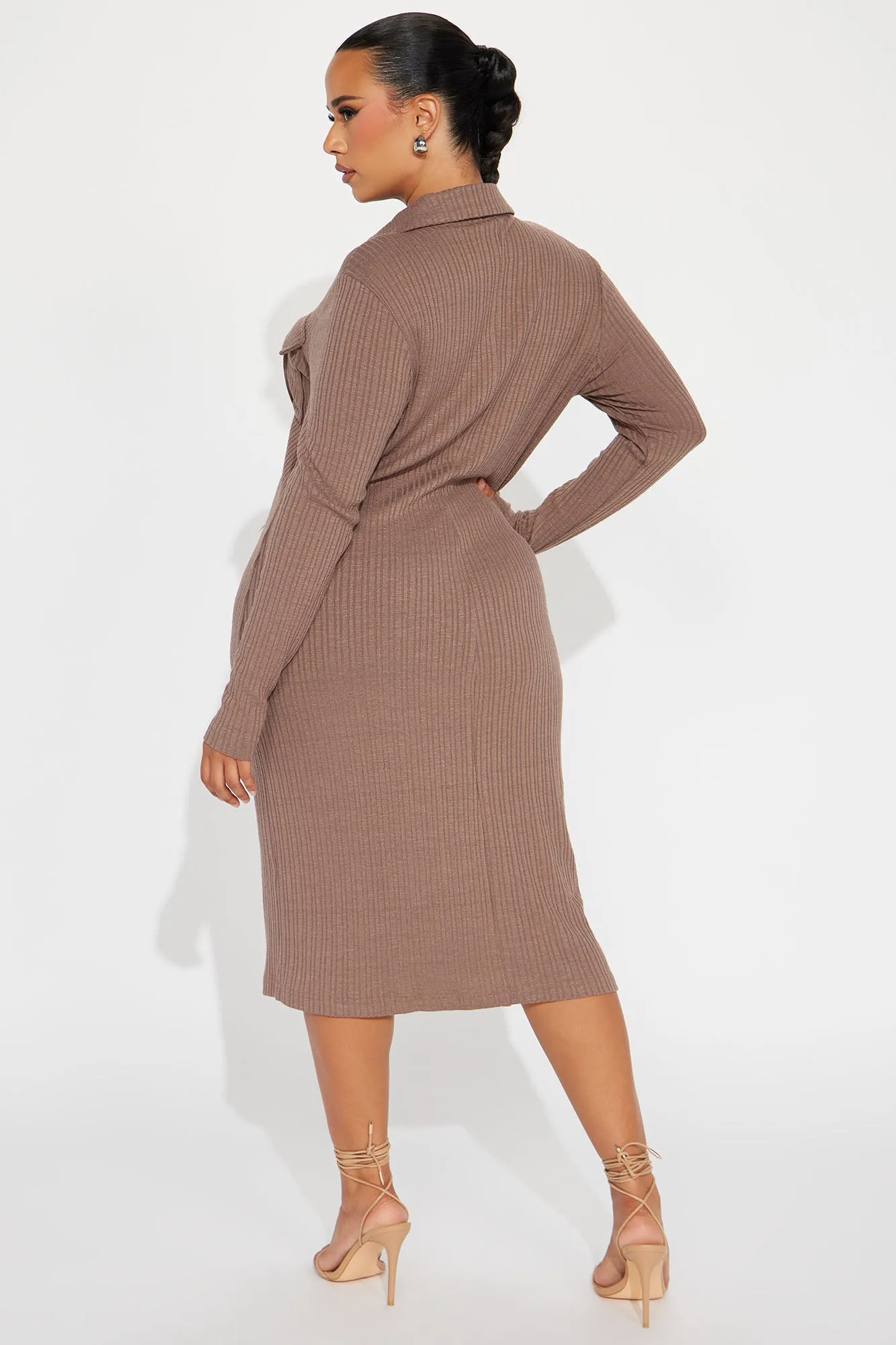 Barcelona Ribbed Midi Dress - Brown