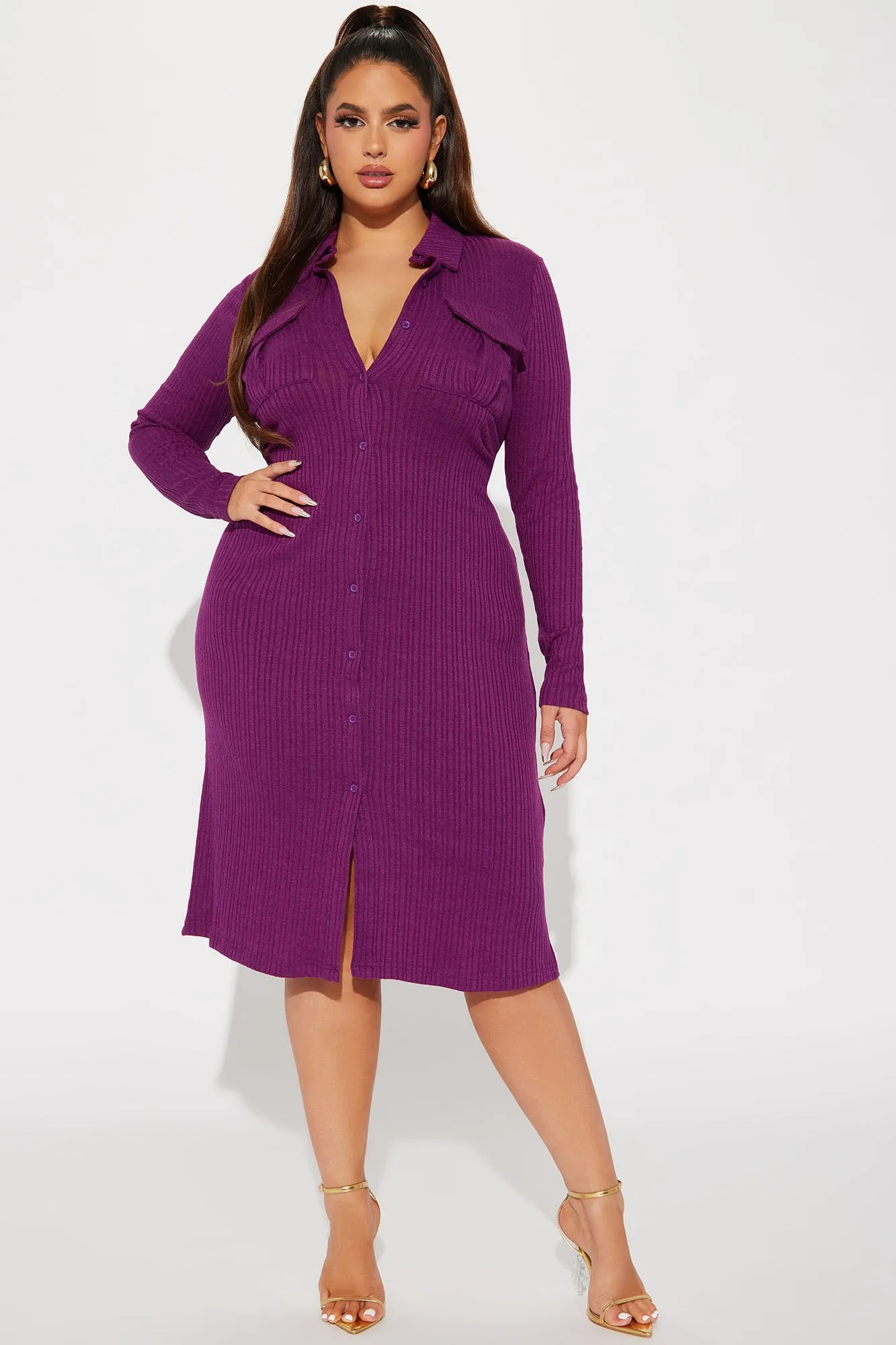 Barcelona Ribbed Midi Dress - Purple