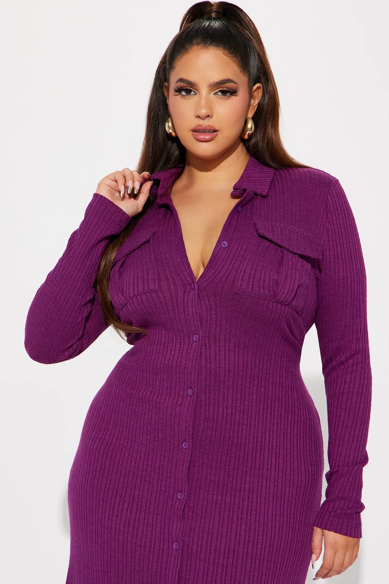 Barcelona Ribbed Midi Dress - Purple