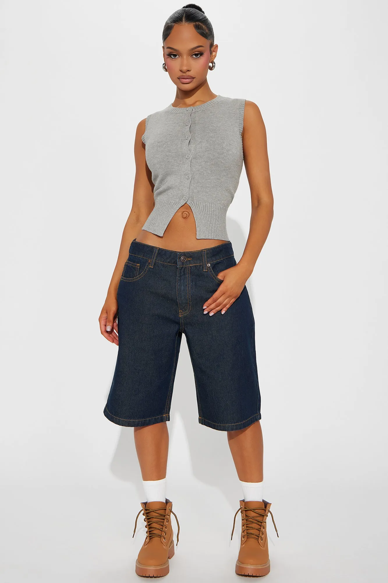 Being Cute Sweater Top - Heather Grey