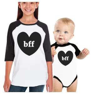 Bff Hearts Kid and Baby Matching Black And White Baseball Shirts
