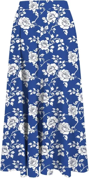 Boho Floral Maxi Skirts for Women Summer Beach Vacation A-Line Pleated Long Skirts Elastic High Waisted Flowy Skirt