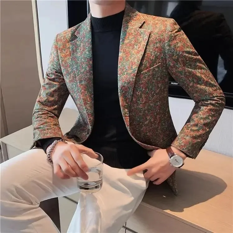 Bonsir Man Business Suits and Blazers Double Breasted Dress Jacket for Men Printed Stamp Classic Spring Clothes Handsome Clothing Coats