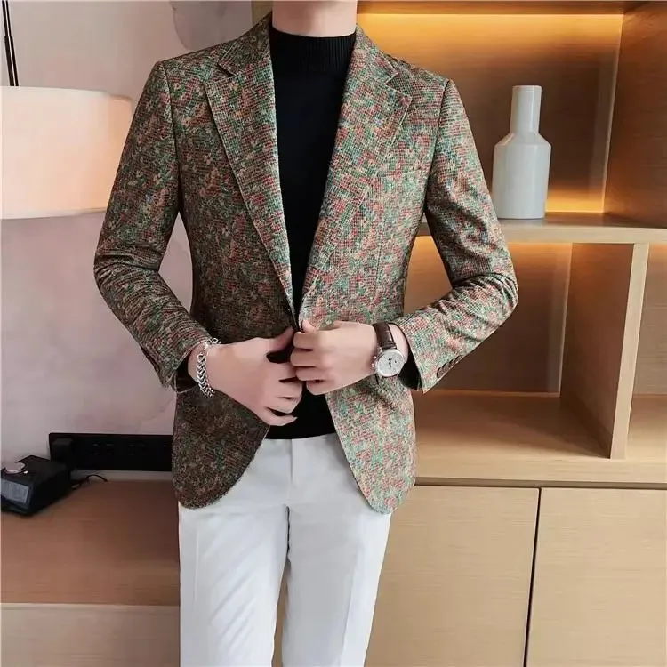Bonsir Man Business Suits and Blazers Double Breasted Dress Jacket for Men Printed Stamp Classic Spring Clothes Handsome Clothing Coats