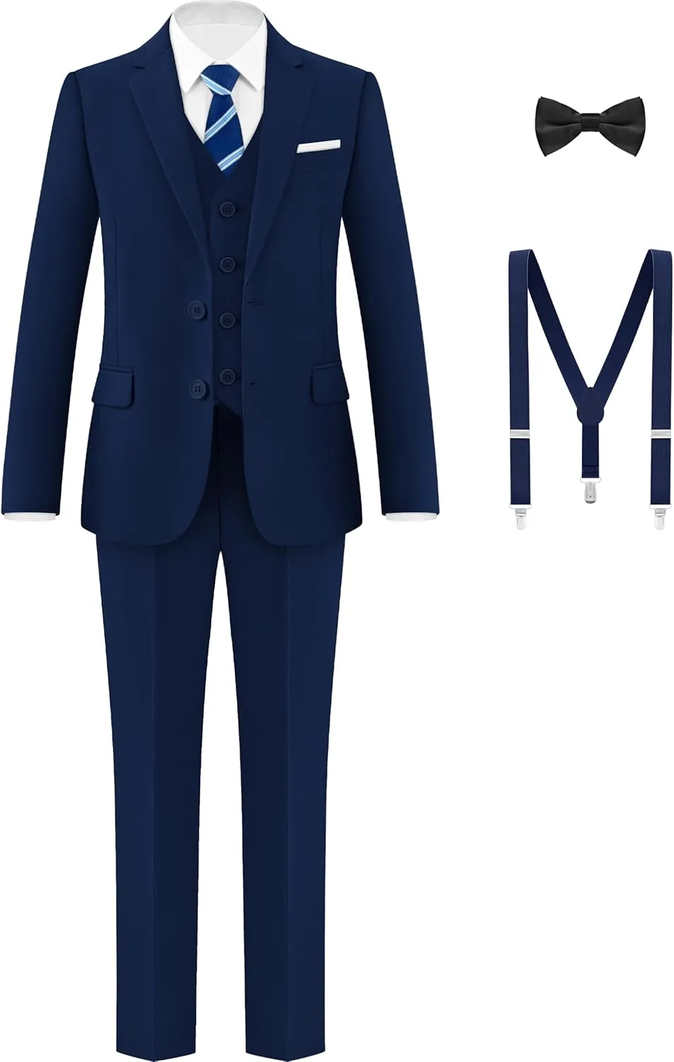Boys Formal Suits Set, from Toddlers to Teen, Adjustable Waist, with Suspenders
