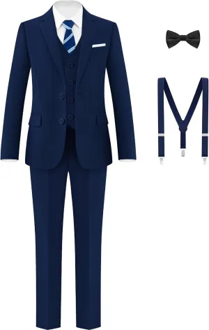 Boys Formal Suits Set, from Toddlers to Teen, Adjustable Waist, with Suspenders