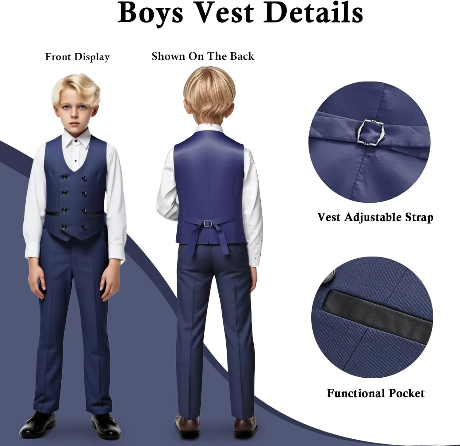 Boys Slim Fit Suits Formal Tuxedo 4 Piece Kids Dresswear Outfits with Vest Pants Jacket Bowtie Sets for Weddding
