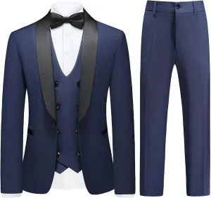 Boys Slim Fit Suits Formal Tuxedo 4 Piece Kids Dresswear Outfits with Vest Pants Jacket Bowtie Sets for Weddding
