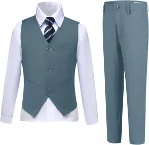 Boys Suits Slim Fit 4 Piece Formal Dresswear Suit for Kids Tuxedo Wedding Set Toddler Boy Dress with Vest Shirt Pants and Tie