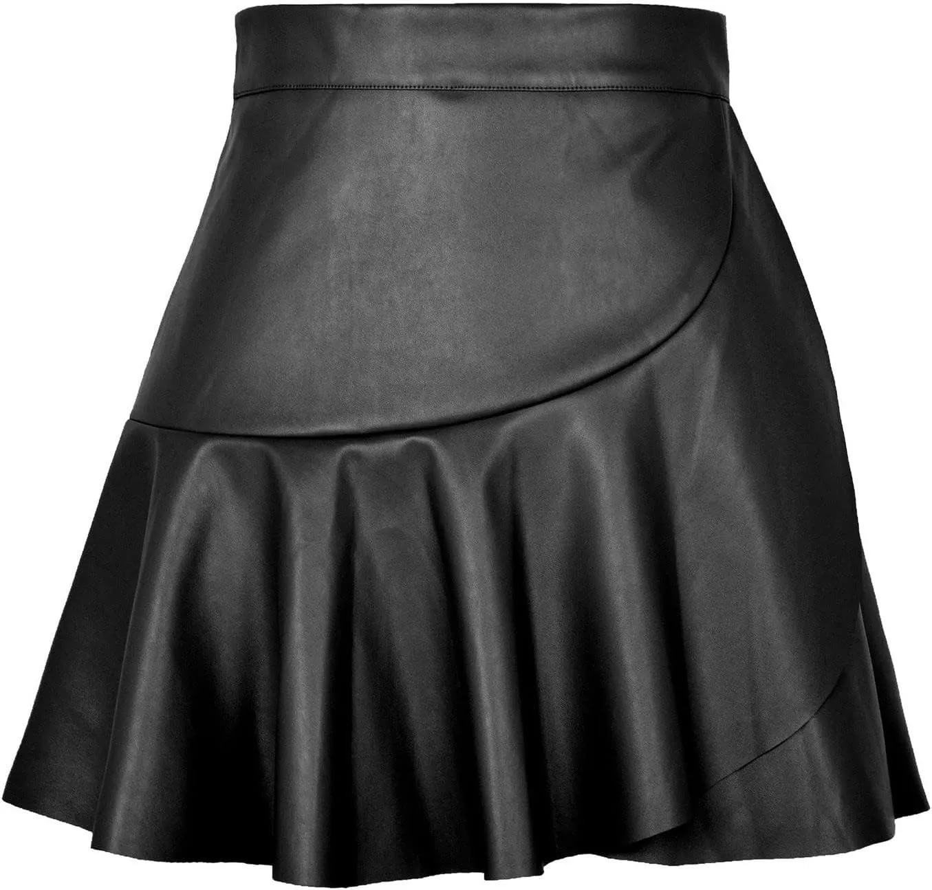 BTDECLAR Women's High Waisted Faux Leather Skirt Basic Asymmetrical Hem Bodycon Mini A-Line Skirt Ruffle Wrap Pleated Skirts